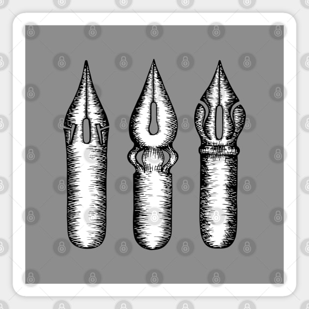 Dip Pen Nibs (Grey and White) Magnet by illucalliart